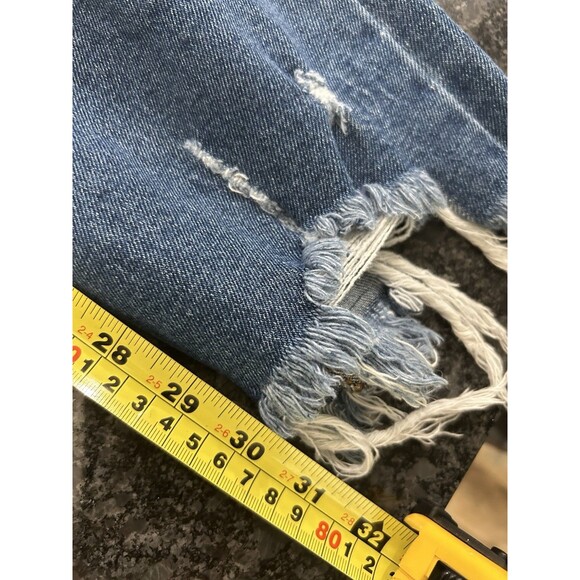 Wonderly Mid Rise Slim Flare Distressed Jeans Dark Blue Denim Size 16 Curvy Plus - Picture 8 of 9